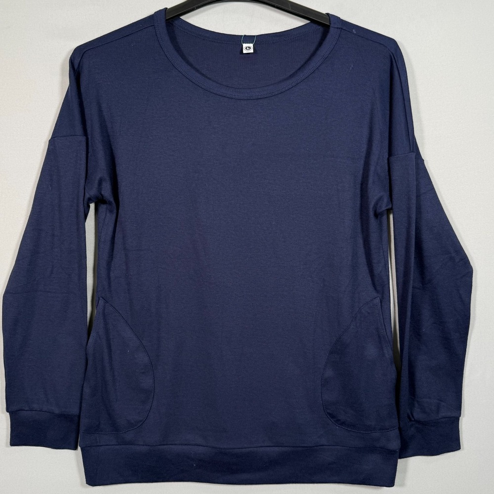 Womens Large NWT Long Sleeve Navy Blue Shirt Front‎ Pockets Soft JuneFish
